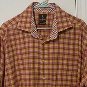 Vtg Tailorbyrd Mens Flip Cuff Button Up Casual Dress Shirt XXL Pink Plaid Preppy